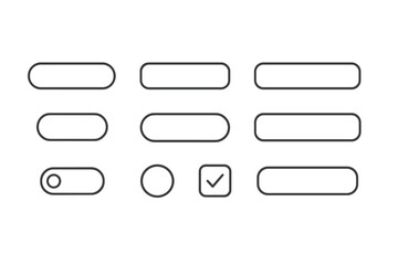 Obraz premium Line Style UI Icons. Line style icons of UI buttons: primary button, secondary button, outlined button, ghost button, toggle