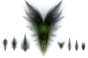 Obraz premium Abstract symmetrical wings, surrounded by smaller shapes