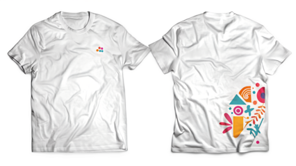 White t shirt mockup with abstract design isolated on transparent background