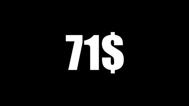 Animated Money Number Counter from 0 to 100 Dollars ,Number, count, dollar counting, business, profit, counter Dollars and digits increasing Counting Numbers from 0 to 100 on a transparent Dollars.