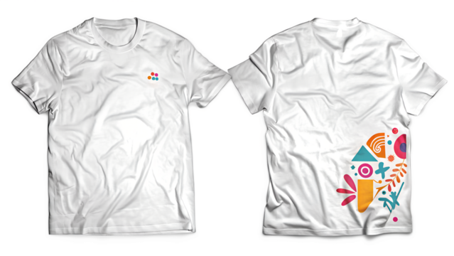 White t shirt mockup with abstract design isolated on transparent background