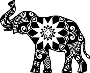 Black and white elephant Zentangle Style Mandala Elephant Mandala animals Horse pattern mandala, Animal pattern elephant black and white