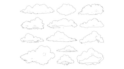 Vector Clouds in Thin Line - Black Outline Illustration