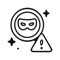 Magnifying glass reveals masked figure, warning of hidden danger.