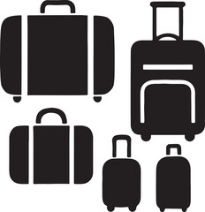 Silhouette vector of suitcases and luggage in various styles, perfect for travel, tourism, and packing-themed designs.