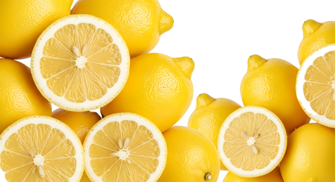 Fresh Lemon Fruit Slices, White background, with background png