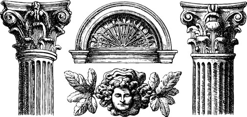 Fototapeta premium Neoclassical columns and art nouveau elements for architectural design projects