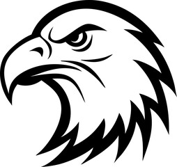 Monochrome eagle icon, profile view of wild raptor.