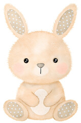 Watercolor bunny illustration on transparent background.
