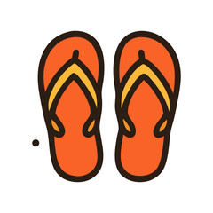 Orange flip-flops, outlined in dark brown, depicted in a flat design.