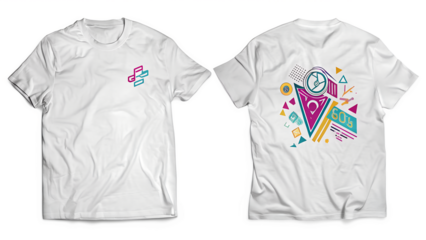 White t shirt mockup with 80s design isolated on transparent background