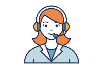 female call center agent with headset talking on call