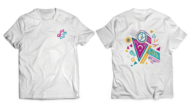 White t shirt mockup with 80s design isolated on transparent background