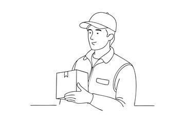 courier delivering parcel in line drawing illustration