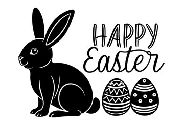 cute easter bunny and eggs in black and white sketch