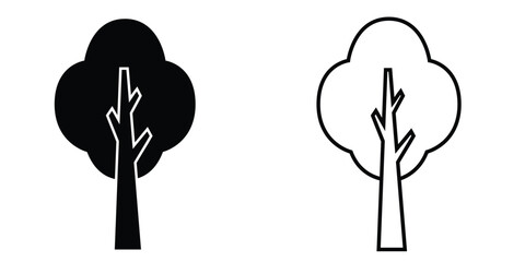 Stylized tree icon design in contrasting black and white showcasing minimalistic shapes and natural elements