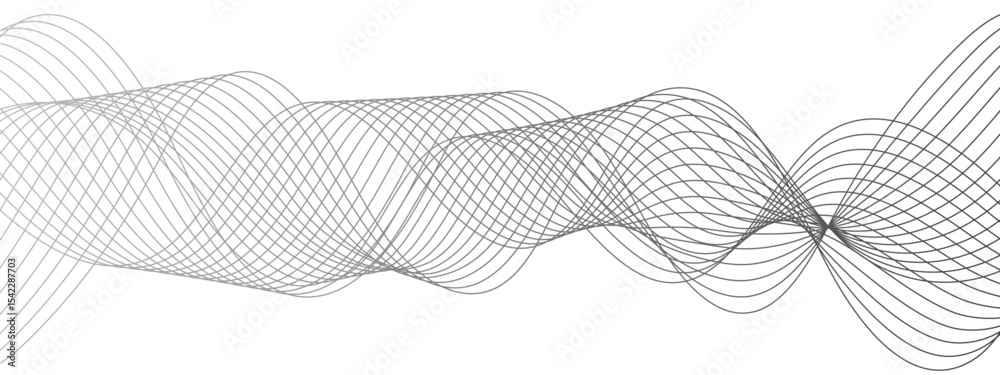 Poster Abstract modern background with black and white wavy lines dynamic, symmetrical, and continuous waveform pattern. Smooth flowing effect that resembles oscillating waves or frequency and motion.