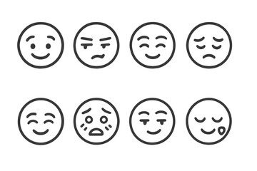 Emotions Line Icons. Line style icons of social emotions: empathetic face, jealous face, prideful face, ashamed face. grateful