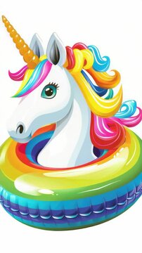 Colorful unicorn shaped inflatable pool ring, perfect for summer fun and child safety in the water. A unique and playful addition to any swim party.