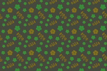 Seamless green floral pattern on light green background.