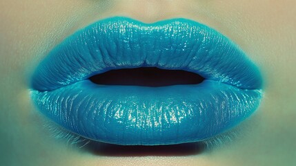 Close Up Of Sparkling Blue Lips With Glitter Makeup