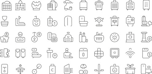 Travel and Lifestyle Icons: Minimalist Line Art Set for Hotels, Luggage, Transportation, and Daily Essentials