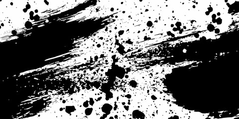 Abstract black paint splatter on white background Vector format grunge scratches wallpaper, paint splatter template, dirt banner, watercolor design