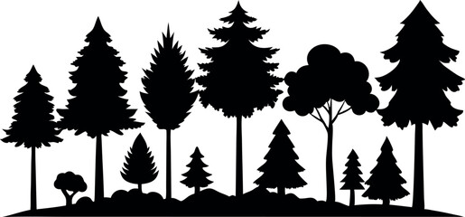 Flat Vector Silhouettes of Trees on White Background – Nature Elements Pack