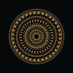 Luxurious Golden Mandala Ornament on Black Background
