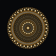 Luxurious Golden Mandala Ornament on Black Background