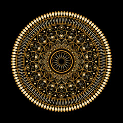 Luxurious Golden Mandala Ornament on Black Background