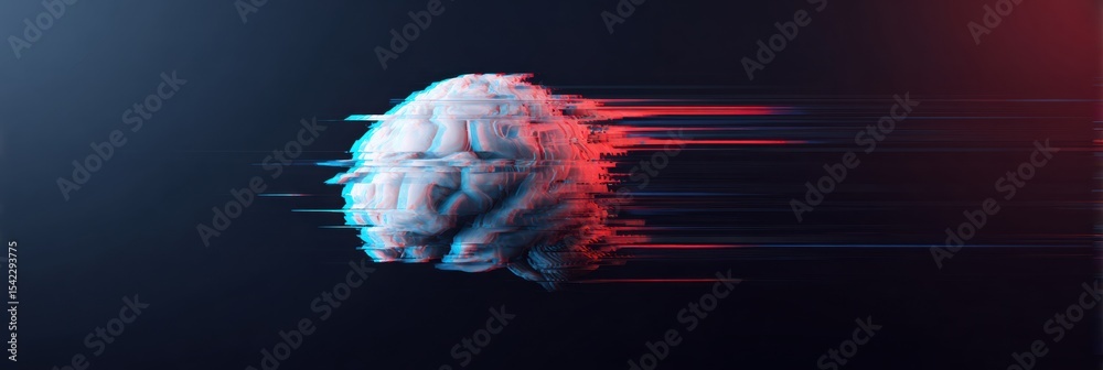 Leinwandbilder Fractured Brain With Glitch Effect Set Against a Dark Gradient Background Highlighting Distorted Neural Patterns and Textures