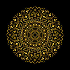 Luxurious Golden Mandala Ornament on Black Background