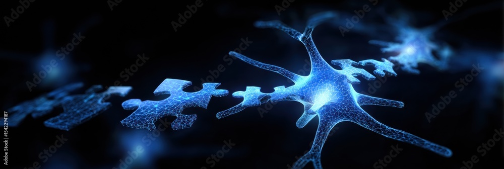 Aufkleber Floating Puzzle Pieces Creatively Forming a Visual Representation of a Nervous System in a Captivating Dark Background