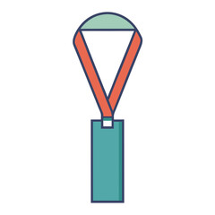 Colorful identification badge with orange lanyard set against a transparent background