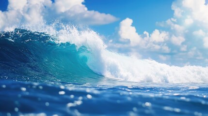 Obraz premium Powerful ocean wave crashing in bright sunlight