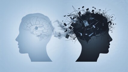 Chaotic mind illustration, chaos in thoughts concept