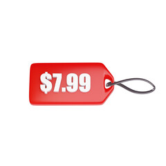 $7.99 price tag red icon. 3d render. 