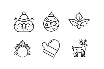 set of Christmas elements design outline icon illustration.