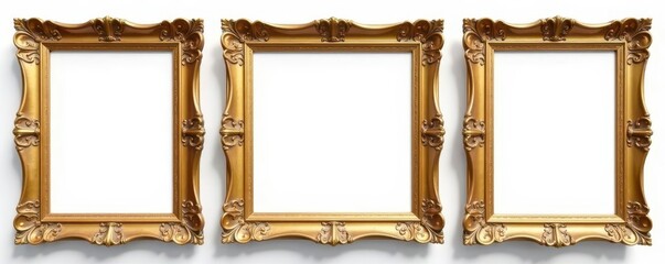 A set of exquisite golden vintage frames on white, image, frame, album