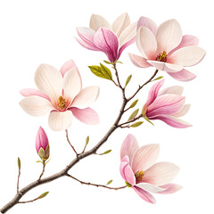 Obraz premium Magnolia Branch with Blossoms and Bud on Black Background