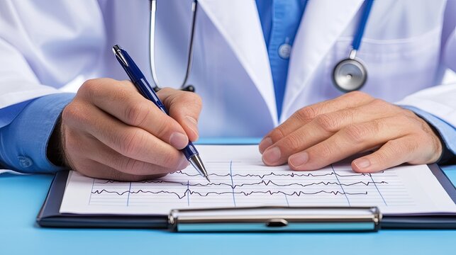 Medical professional reviewing an electrocardiogram.