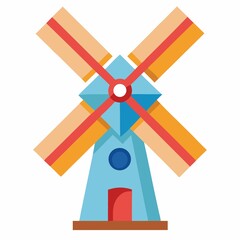 Windmill illustration clip art graphic design farm agriculture renewable energy on white background © Saiful