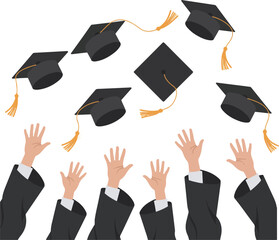 Celebration of academic achievement graduates throwing graduation caps into the air success