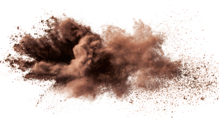 Deep brown powder dust explosion isolated on a white background