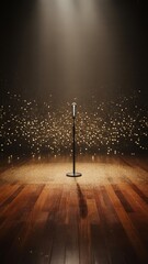 Spotlight on stage microphone golden confetti