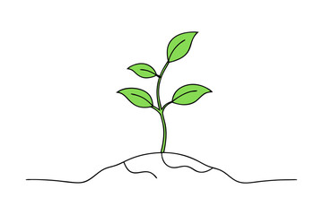 Young Plant Sprouting Line Art