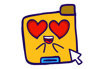 Cute Folder Icon Mascot Stickers With Fall in Love With Love Eyes Expression