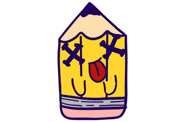 Cute Yellow Pencil Mascot Stickers With Dead Expression