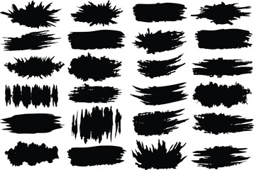 Adobe Illustrator Artwork set of grunge black paint, ink brush strokes. brush collection isolated on white background. Trendy brush stroke for black ink paint,grunge backdrop, dirt banner,watercolor d